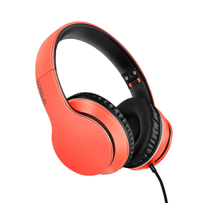 LORELEI X6 Over-Ear Headphones with Microphone, Lightweight Foldable & Portable Stereo Bass Headphones with 1.45M No-Tangle,Wired Headphones for Smartphone Tablet MP3 / 4 (Vitality Orange)