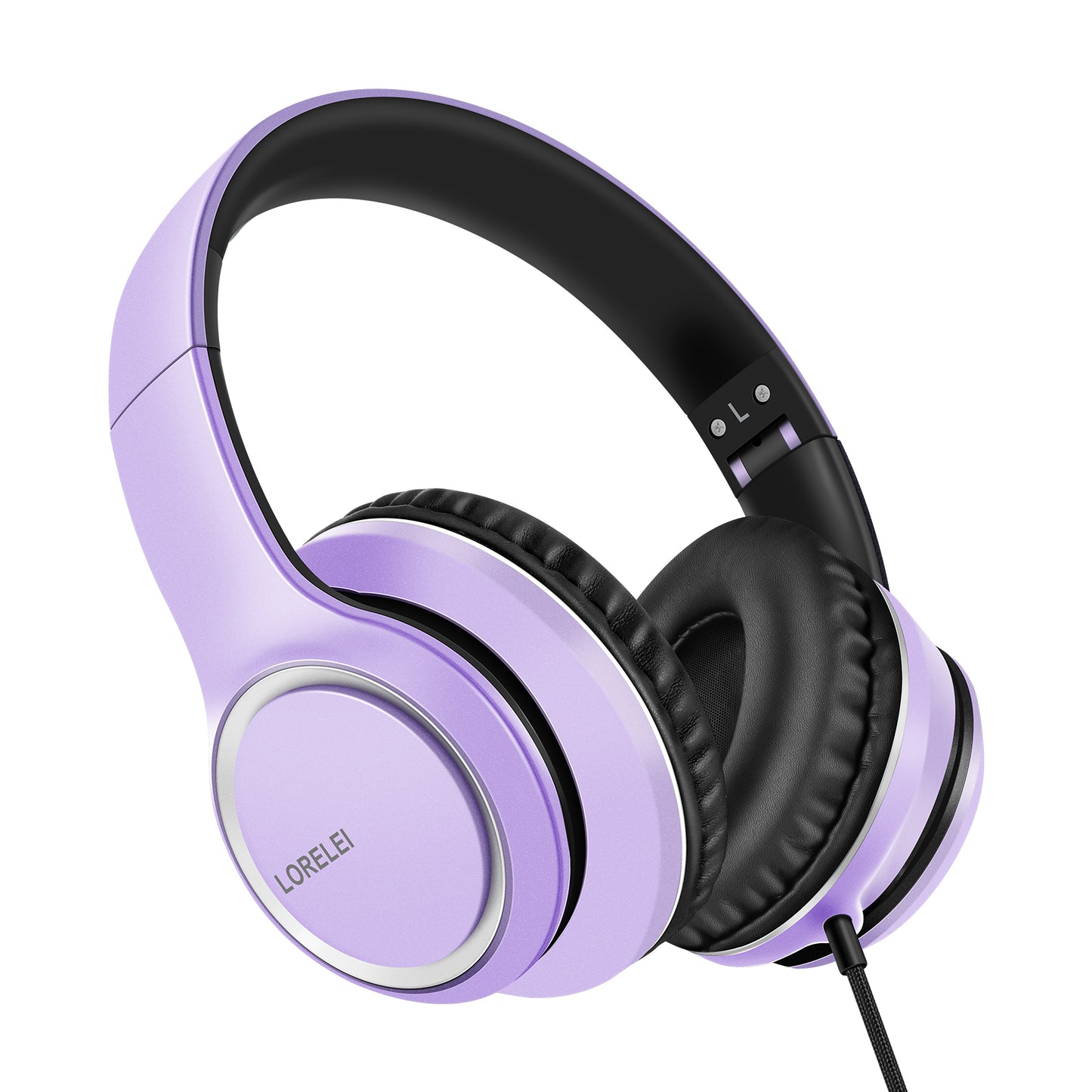 LORELEI X8 Over-Ear Wired Headphones with Microphone with 1.45m-Tangle-Free Nylon Line&3.5mm Plug,Lightweight Foldable & Portable Headphones for Smartphone,Tablet,Computer,Mp3/4(Dark Purple)