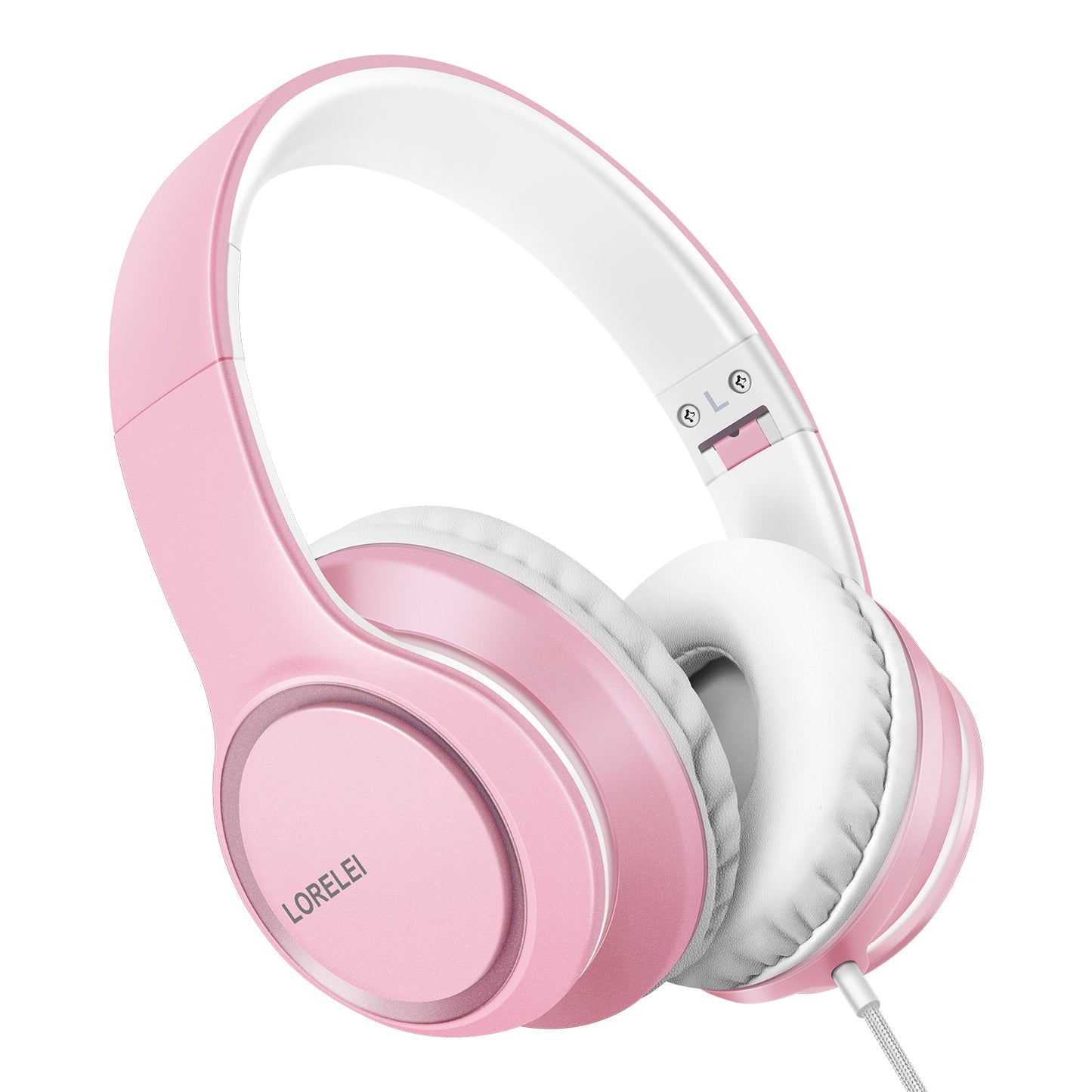 LORELEI X8 Over-Ear Wired Headphones with Microphone with 1.45m-Tangle-Free Nylon Line&3.5mm Plug,Lightweight Foldable & Portable Headphones for Smartphone,Tablet,Computer,Mp3/4（Pearl Pink）