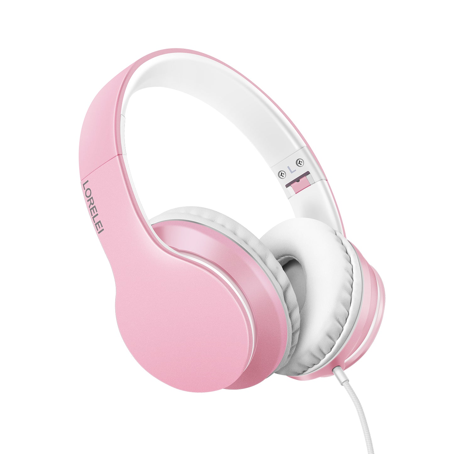 LORELEI X6 Over-Ear Headphones with Microphone, Lightweight Foldable & Portable Stereo Bass Headphones with 1.45M No-Tangle, Wired Headphones for Smartphone Tablet MP3 / 4 (Pearl Pink)