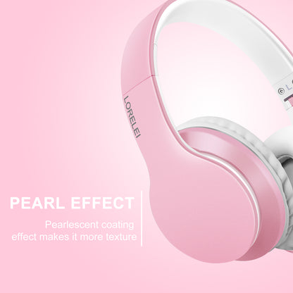 LORELEI X6 Over-Ear Headphones with Microphone, Lightweight Foldable & Portable Stereo Bass Headphones with 1.45M No-Tangle, Wired Headphones for Smartphone Tablet MP3 / 4 (Pearl Pink)