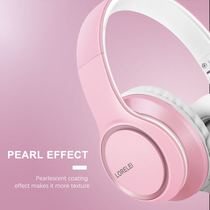 LORELEI X8 Over-Ear Wired Headphones with Microphone with 1.45m-Tangle-Free Nylon Line&3.5mm Plug,Lightweight Foldable & Portable Headphones for Smartphone,Tablet,Computer,Mp3/4（Pearl Pink）