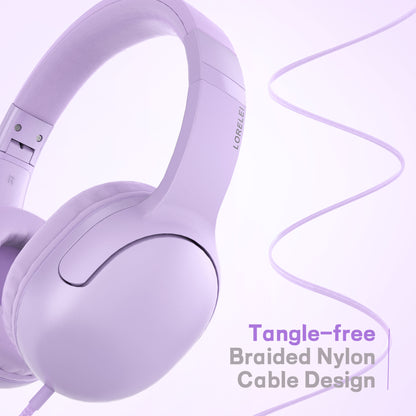 LORELEI E5 Wired Headphones for Kids Foldable & 3.5mm Jack Tangle Free Nylon Wire Stereo On Ear Headsets for Kids/Children/School/Tablet/Ipad/Kiddle/Plane (Purple)