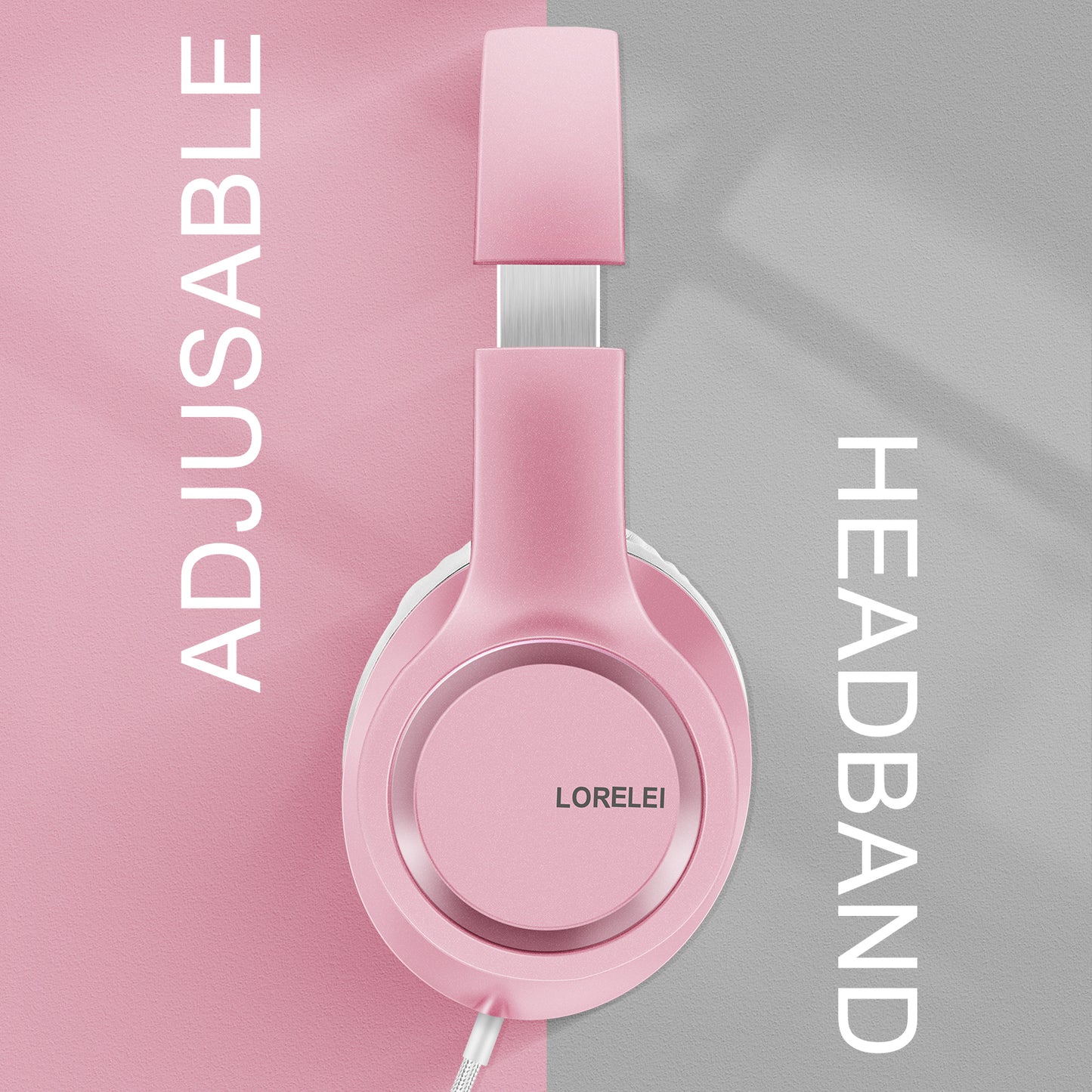 LORELEI X8 Over-Ear Wired Headphones with Microphone with 1.45m-Tangle-Free Nylon Line&3.5mm Plug,Lightweight Foldable & Portable Headphones for Smartphone,Tablet,Computer,Mp3/4（Pearl Pink）