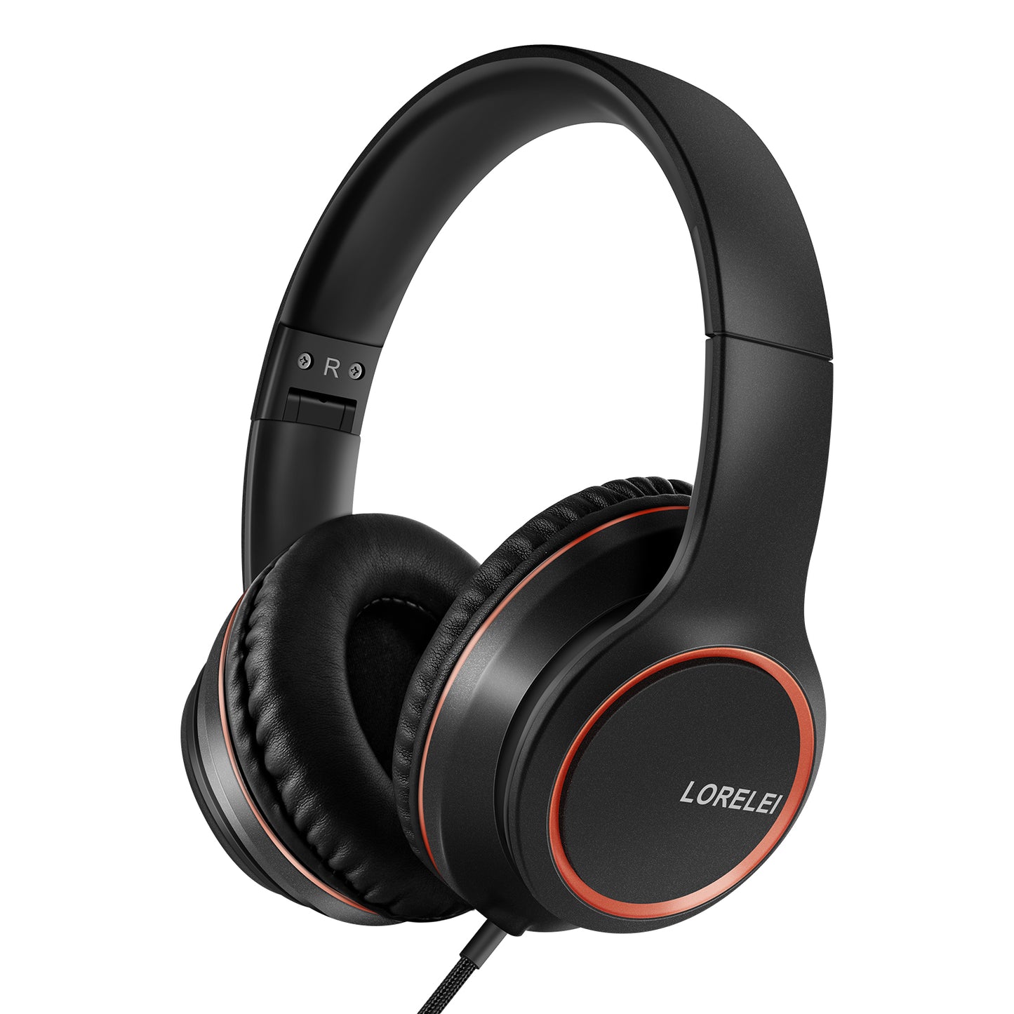 LORELEI X8 Over-Ear Wired Headphones with Microphone with 1.45m-Tangle-Free Nylon Line&3.5mm Plug,Lightweight Foldable & Portable Headphones for Smartphone,Tablet,Computer,Mp3/4(Space Black)